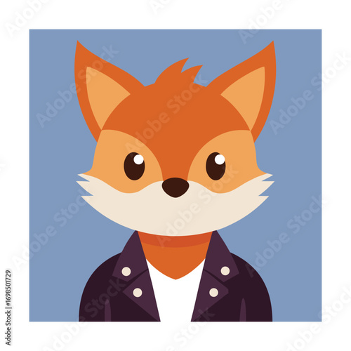 Cartoon Fox Wearing Leather Jacket animal illustration