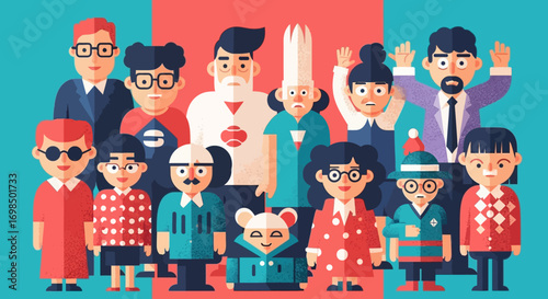 Diverse Group of Cartoon People Characters Illustration.