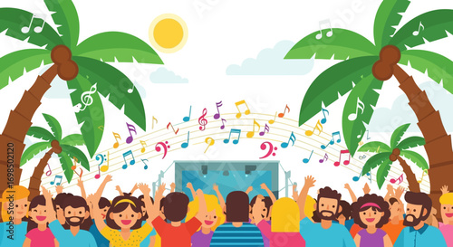 Happy Crowd Enjoying Music Concert.