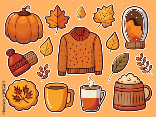 Cozy Autumnal Stickers A Collection of Fall Essentials in a Warm Cartoon Style collection