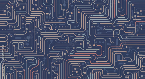 Intricate digital circuit board pattern complex network lines technology.