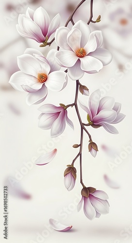 Delicate pink and white magnolia flowers blooming gently in soft focus mobile wallpaper