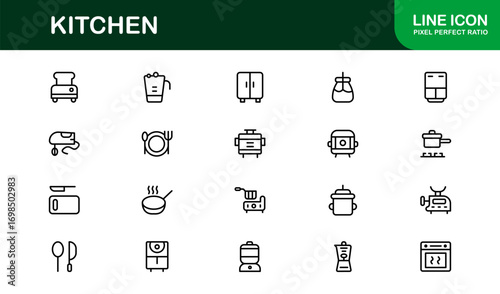 Premium linear kitchen icons for cooking and dining. Enhance apps, presentations, and websites with modern, professional, and versatile culinary visuals.
