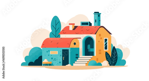 Stylized illustration of a charming rustic country house.