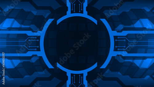 Abstract circuit board digital tech circle frame technology with internet concept futuristic blue background