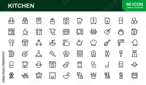 Outline kitchen icon collection for food and meal projects. Perfect for professional apps, branding, and websites with modern, clean, and versatile visuals.