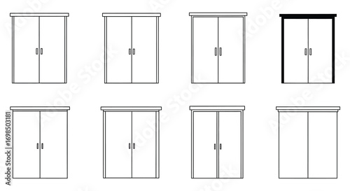 various styles of closet doors illustrated in simple line art