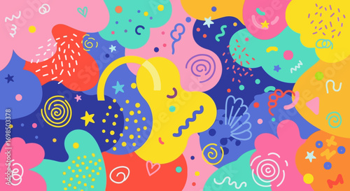 Vibrant Abstract Organic Shapes with Playful Patterns.