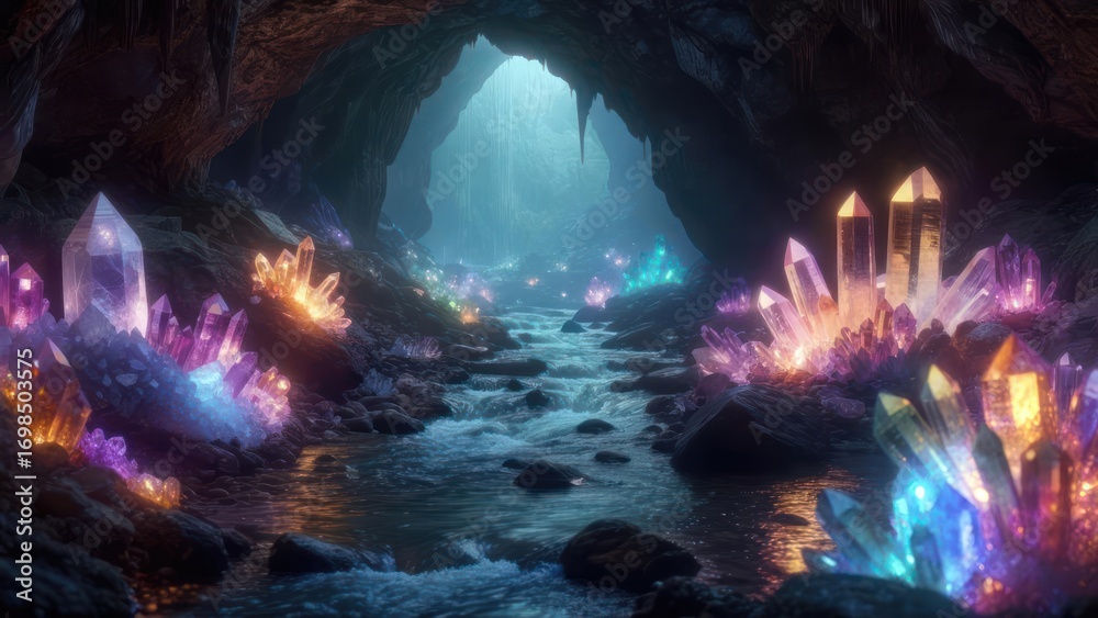 Fototapeta premium Crystal cave, mystical river
