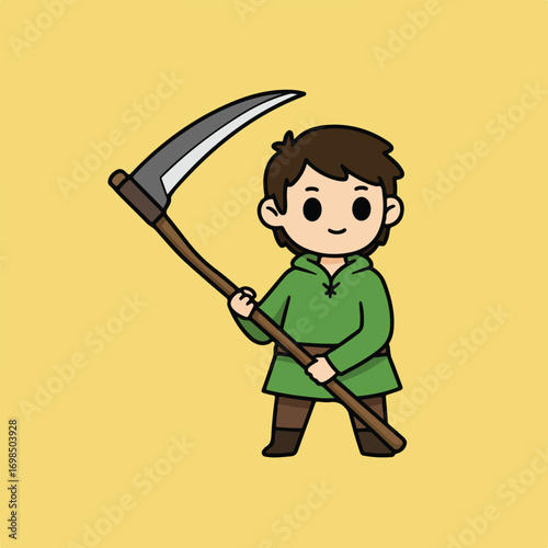 Cartoon character holding scythe