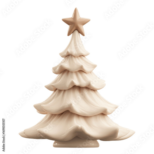 Elegant Cream Porcelain Christmas Tree Ornament with Gold Star