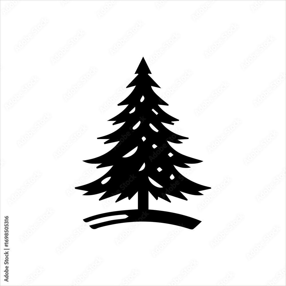Obraz premium Winter Pine Tree Vector Logo – Black Snowy Tree Silhouette Design on White Background