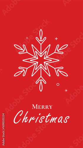 Merry Christmas snowflake vector graphic with red background.