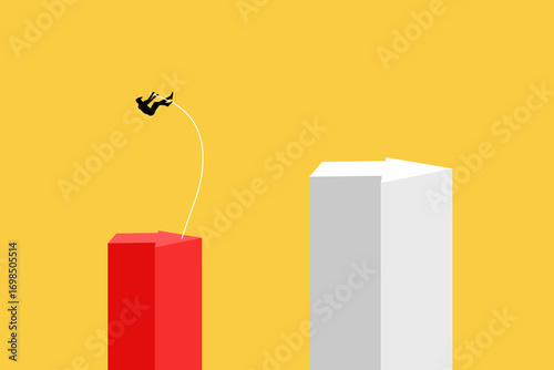 Businessman jumping pole vault over gap arrow. concept of Business growth, increase earning and profit. Minimal Eps10 illustration
