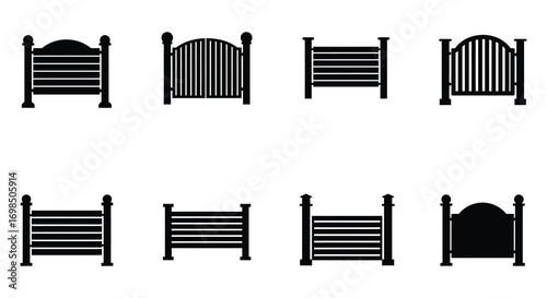 various styles of gates shown in black and white images