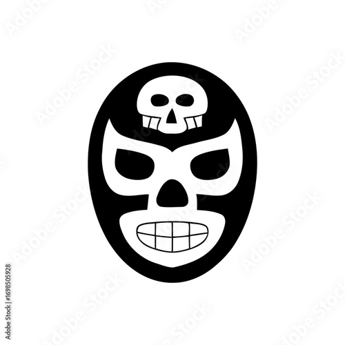 Black and white luchador mask with skull detail. skull and crossbones