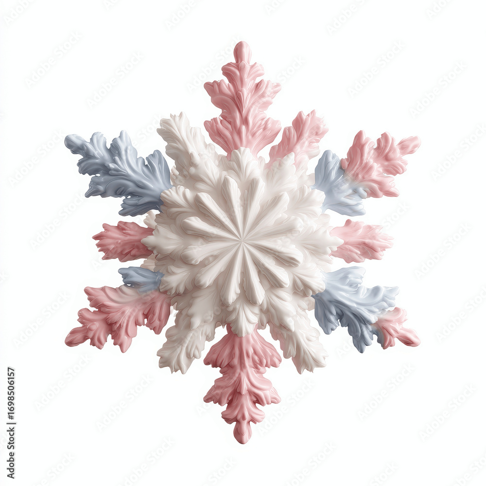 Naklejka premium Pastel Pink, Blue, and White 3D Snowflake Design Element