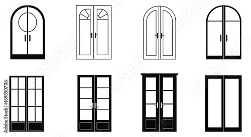 various styles of doors and windows displayed in grid format
