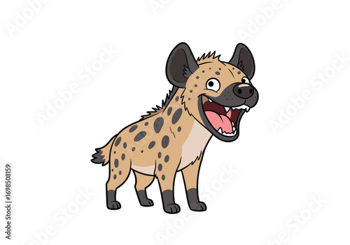 A funny cartoon hyena grinning with its mouth wide open
