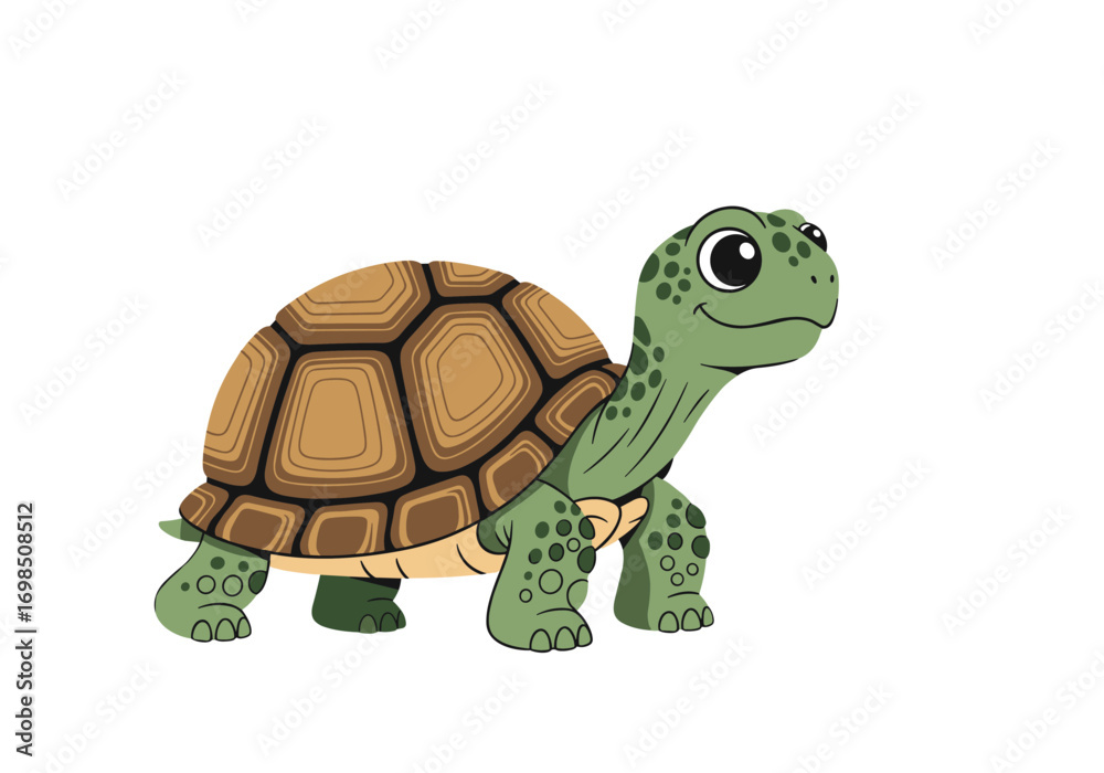 Obraz premium Adorable cartoon turtle with big eyes and textured shell walking slowly