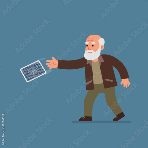 Bearded elder tosses card