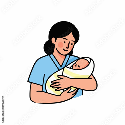Midwife Holding Swaddled Newborn — Vector