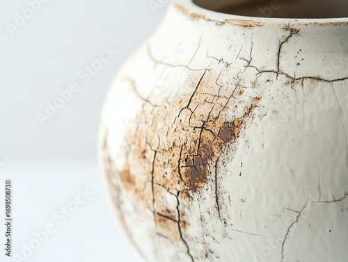 Close-up of a vintage ceramic vase with distinctive crackled glaze on white background.