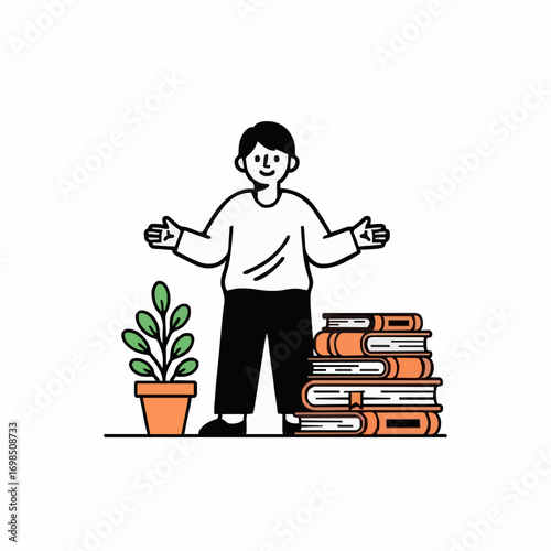 Mental Health Counselor with Plants & Books — Vector