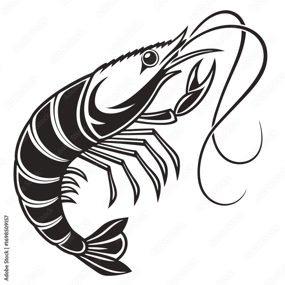 Fototapeta premium Stylized black and white illustration of a shrimp