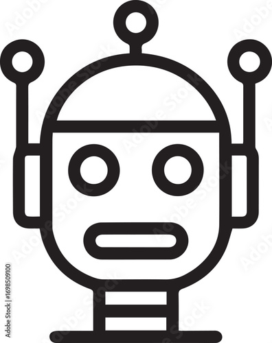 robot face outline icon, artificial intelligence chatbot and futuristic technology symbol vector on transparent background png