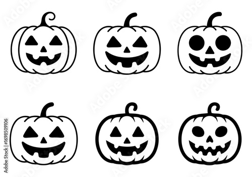 set of halloween pumpkins. spooky jack o lantern faces in outline