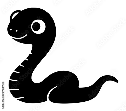 Black silhouette of a cute smiling cartoon snake