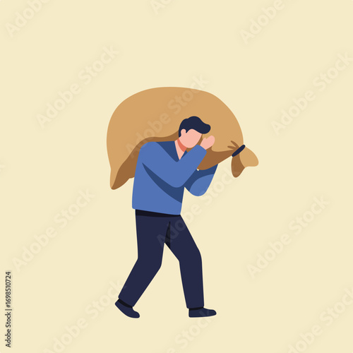 Person carrying sack