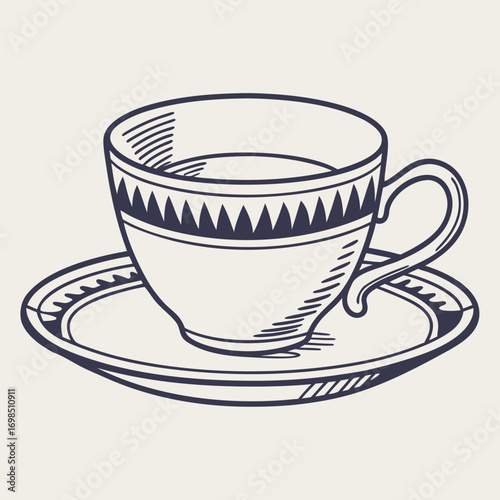 a simple sketch of tea cup and saucer