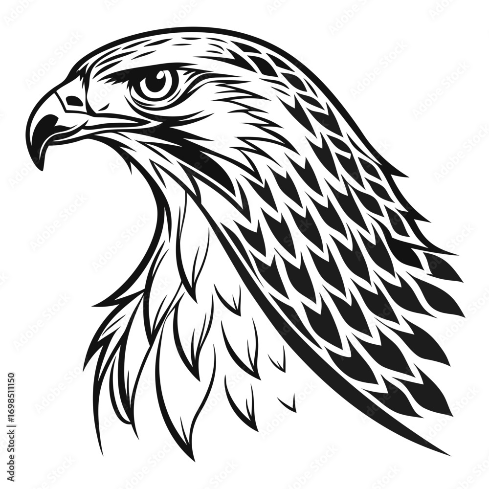Fototapeta premium Stylized black and white eagle head with detailed feathers