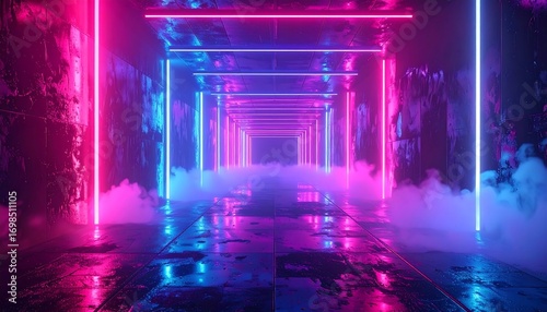Fototapeta Naklejka Na Ścianę i Meble -  Neon tunnel of vibrant colors
