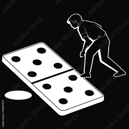 a man bending over large dominoes playing game