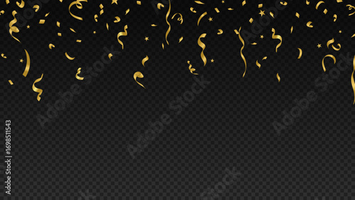 Falling golden confetti background for party and celebration design.