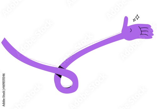 Playful Purple Arm Giving Thumbs-Up with Cartoon Face and Sparkles, Abstract Illustration