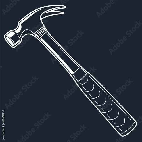 a detailed outline of a hammer against dark background