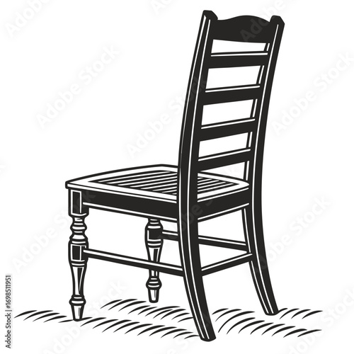 a simple wooden chair with slatted back and legs