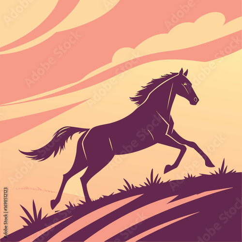 a horse galloping freely under vast colorful skies