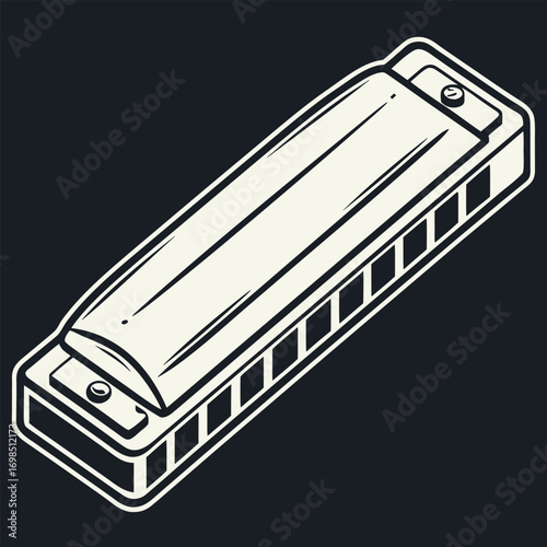 a detailed illustration of a classic harmonica instrument