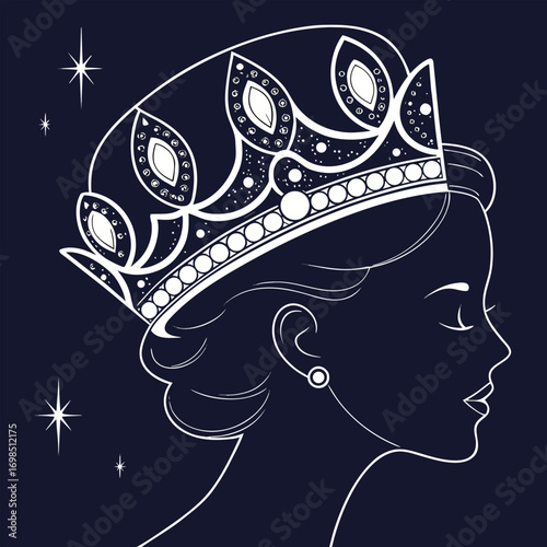 a royal silhouette adorned with an intricate jeweled crown