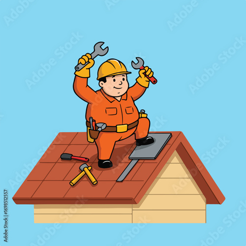 Roofer on the roof