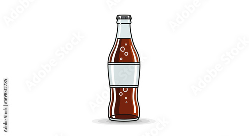 A cold brown bottle of beer with a blank label and cap is isolated on a white background with ice and water drops