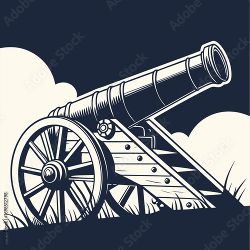 a historical cannon set against a dark night sky