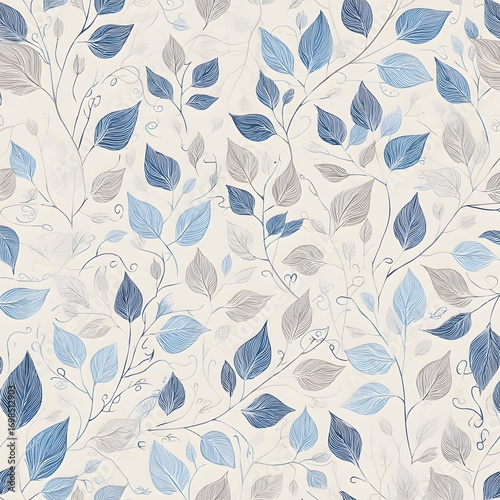 Seamless Soft Botanical Leaf Pattern in Blue and Gray for Elegant Home Decor and Textiles
