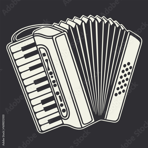 a classic accordion with black and white keys