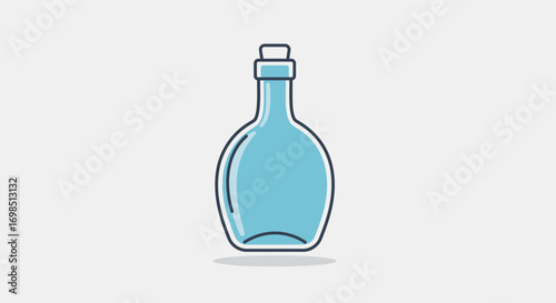 A transparent glass wine bottle with a cork is isolated on a white background